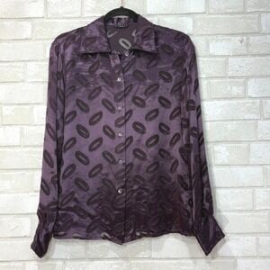 Purple Satin Burnout Top Women Medium Italy 44 Whimsigoth Moody Goth Boho Fall